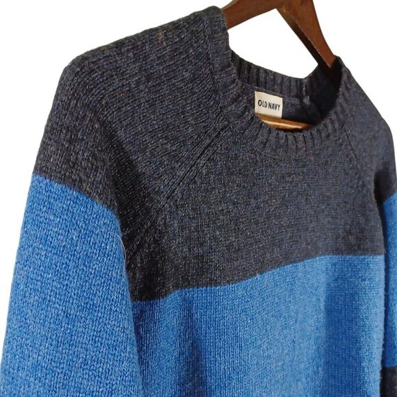 Old Navy Wool Rugby Striped Men's Sz L Long Sleeve Casual Warm Blue Grey Sweater - Picture 5 of 10